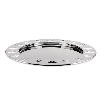 ALESSI girotondo round tray with perforated edge in polished 18/10 stainless steel